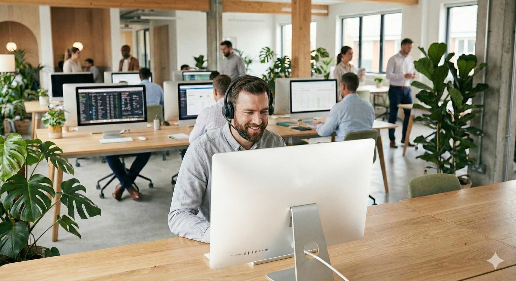 Modern contact center with customer service professionals